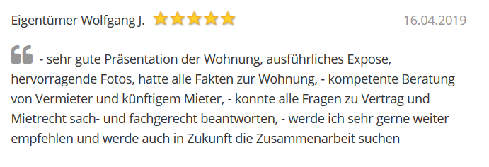 Referenz Herr Johann zur Vermietung von Röhricht Immobilien